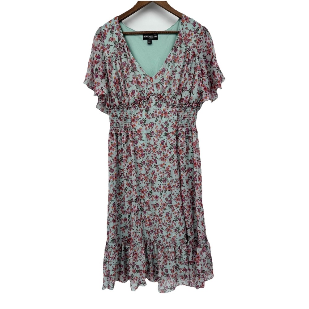 Harper 241 Dress Midi Tiered Skirt Flutter Cap‎ Sleeve Smocked Milkmaid Wench 16